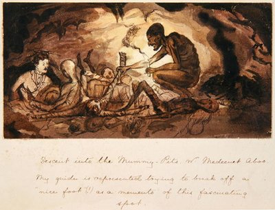 Abstieg in die Mumiengruben, bei Medeenet Aboo, um 1880 von English School
