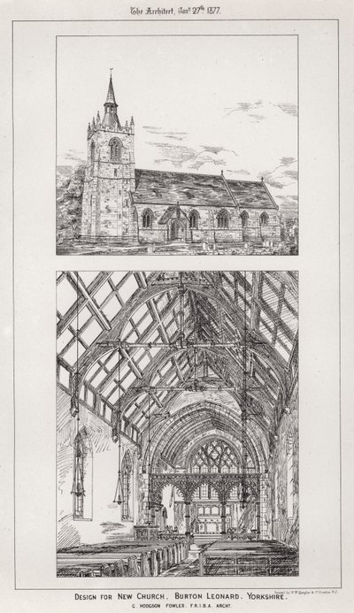 Entwurf für eine neue Kirche, Burton Leonard, Yorkshire (Stich) von English School