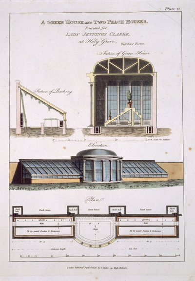 Entwurf für ein Gewächshaus und zwei Pfirsichhäuser, 1806 von English School