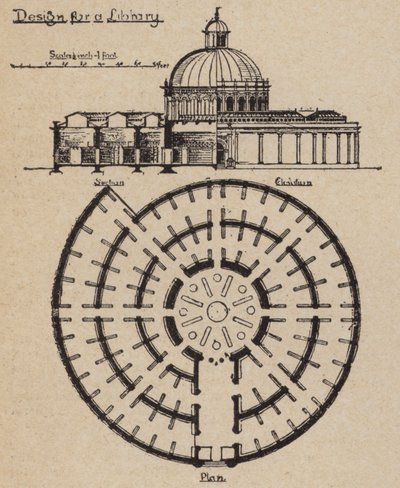 Entwurf für eine unendlich erweiterbare Bibliothek (Lithografie) von English School