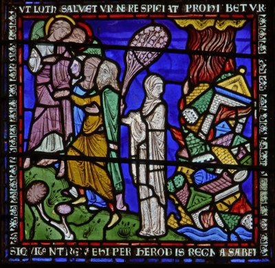 Detail eines der Bibelfenster, das Lots Frau zeigt, wie sie zurückblickt (Detail) von English School