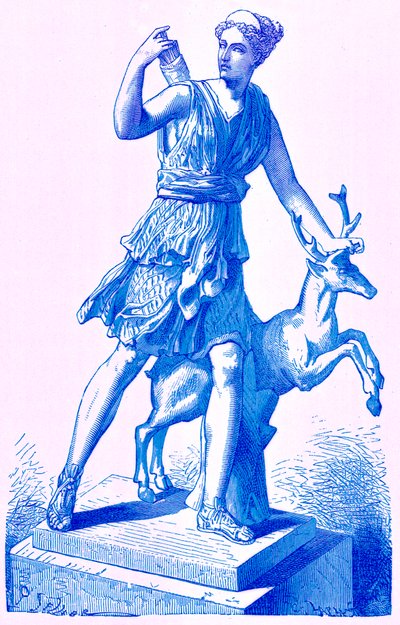 Diana mit der Hirschkuh, Illustration aus Geschichte Roms von Victor Duruy, veröffentlicht 1884 von English School