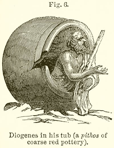 Diogenes in seiner Tonne (Ein Pithos aus grober roter Keramik) von English School