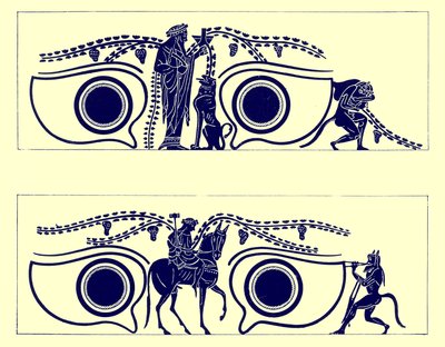Dionysos, Hephaistos und Satyrn, Illustration aus Griechische Vasenmalereien von J. E. Harrison und D. S. MacColl, veröffentlicht 1894 von English School