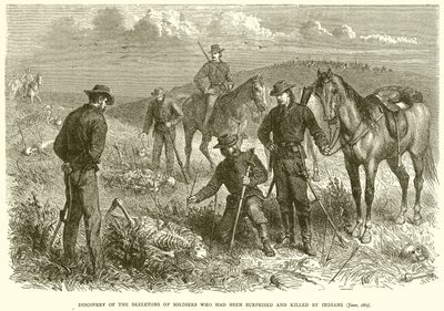 Entdeckung der Skelette von Soldaten, die von Indianern überrascht und getötet wurden (Juni 1867) von English School