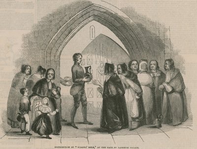 Verteilung der Witwenalmosen am Tor des Lambeth Palace von English School