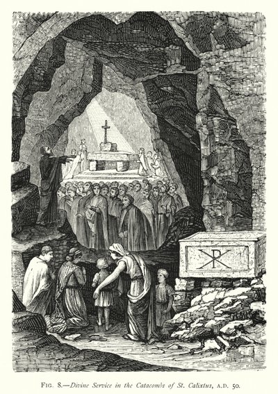Gottesdienst in den Katakomben von St. Calixtus, 50 n. Chr. von English School