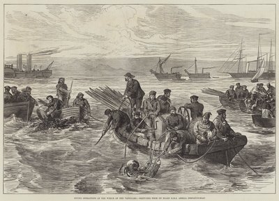 Tauchoperationen am Wrack der Vanguard, skizziert von Bord der HMS Amelia Despatch-Boat (Stich) von English School