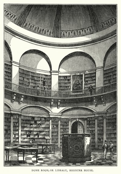 Kuppelraum oder Bibliothek, Register House (Stich) von English School