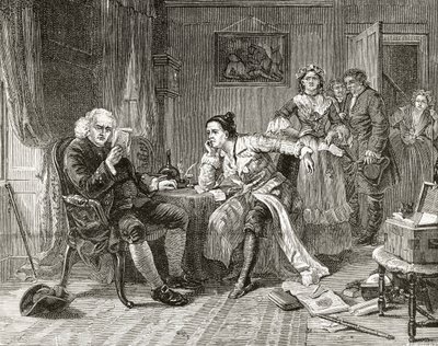 Dr. Samuel Johnson liest das Manuskript von 