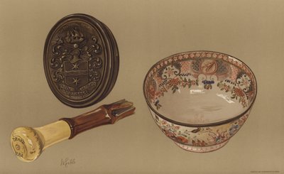 Drakes Spazierstock und die Punschschale von Kapitän Cook (Chromolitho) von English School