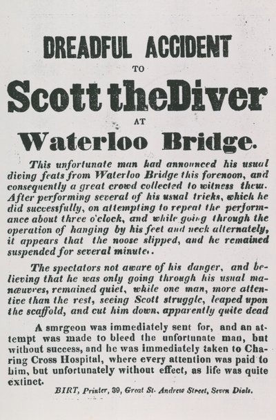 Schrecklicher Unfall von Scott dem Taucher an der Waterloo Bridge von English School