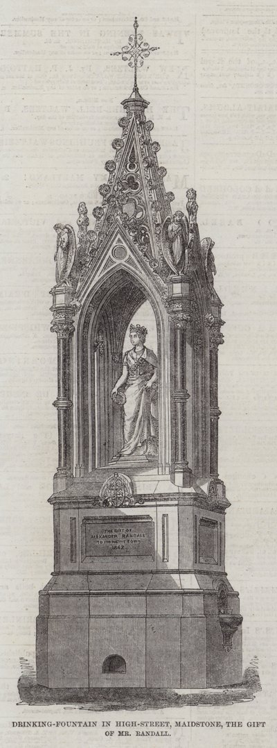 Trinkbrunnen in der High-Street, Maidstone, das Geschenk von Mr. Randall (Stich) von English School