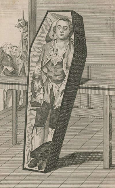 Earl Ferrers, wie er in seinem Sarg in der Surgeons