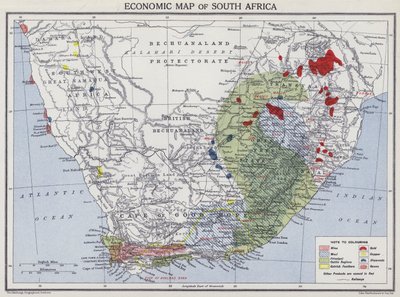 Wirtschaftskarte von Südafrika (Farblithografie) von English School
