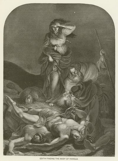 Edith findet den Körper von Harold (Gravur) von English School