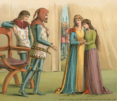 Edward III. versichert den beiden jungen Damen in Poix seinen Schutz von English School
