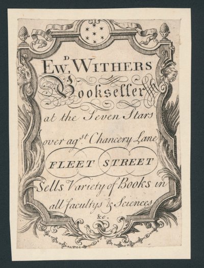 Edward Withers, Buchhändler, Chancery Lane, Fleet Street, Visitenkarte von English School