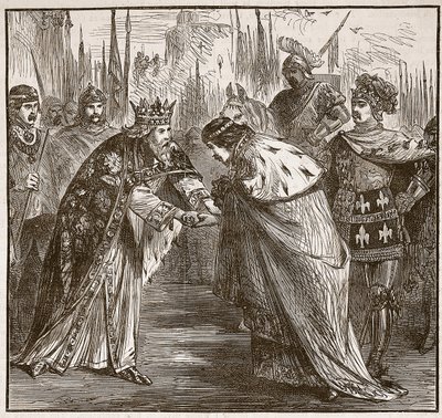 Edward empfängt König Johann von Frankreich, Illustration aus Cassells Illustrierter Geschichte Englands von English School