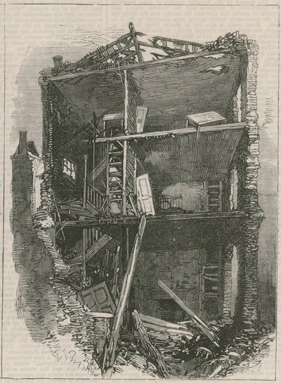 Folgen der Explosion in Clerkenwell: Innenräume der Häuser in der Corporation Lane von English School
