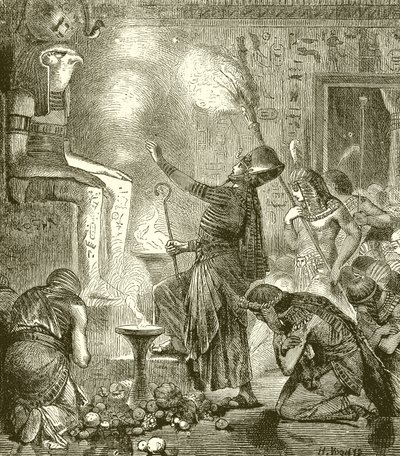 Ägyptischer König betet in einem Tempel von English School