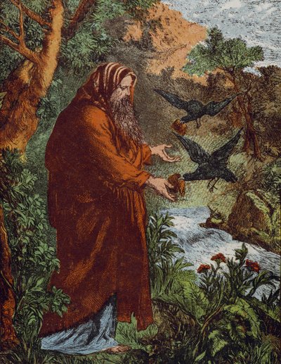 Elija und die Raben (farbige Gravur) von English School