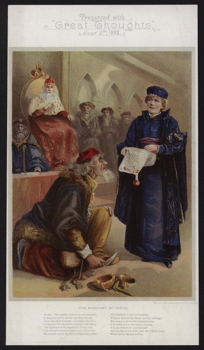 Ellen Terry als Portia in Der Kaufmann von Venedig von English School