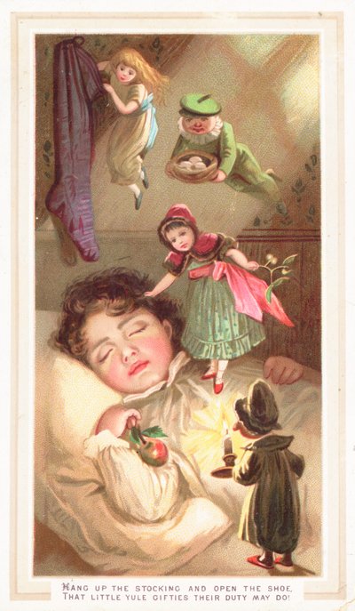 Elfen liefern Weihnachtsgeschenke, Weihnachtskarte von English School