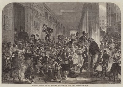 Kinder für die Weihnachts-Pantomime im Drury Lane Theatre engagieren (Stich) von English School