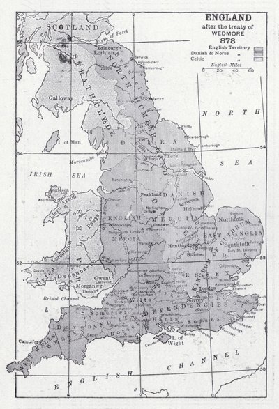England nach dem Vertrag von Wedmore 878 (Lithografie) von English School