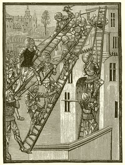 Englische Soldaten erklimmen eine Festung in Gascogne, Temp. Edward III von English School