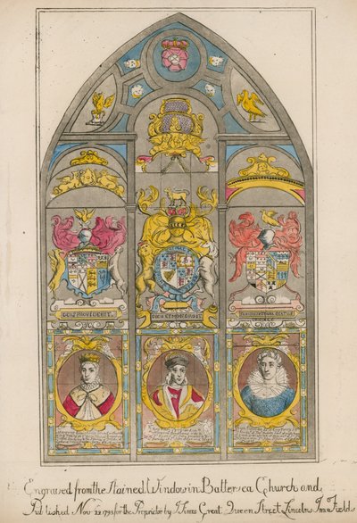 Graviert vom Buntglasfenster in der Battersea Church von English School