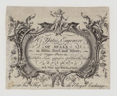 Siegelgraveure, H Yates, Visitenkarte von English School