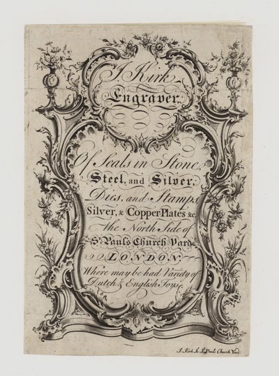 Siegelgraveure, J Kirk, Visitenkarte von English School