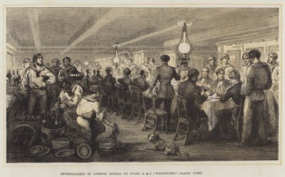 Unterhaltung für Admiral Dundas an Bord der HMS "Wellington," Baltische Flotte (Farblithografie) von English School