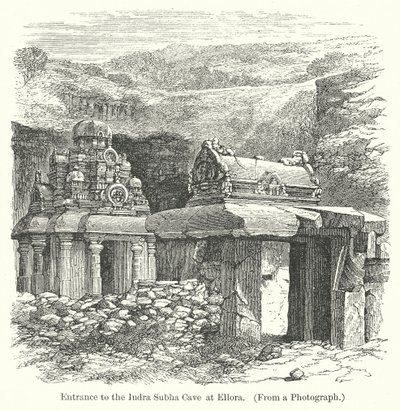Eingang zur Indra Subha Höhle in Ellora (Gravur) von English School