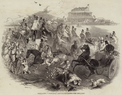 Epsom-Rennen, "Derby Day", verlassen die Rennbahn (Stich) von English School