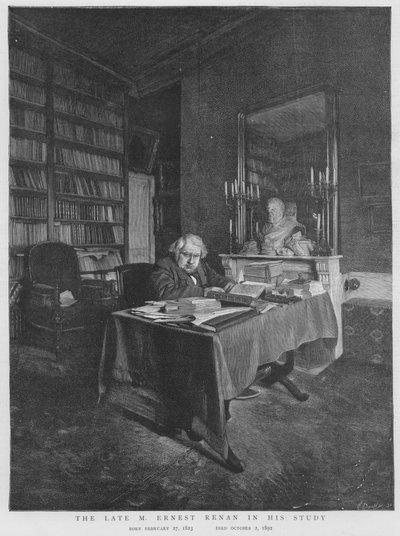 Ernest Renan, französischer Philosoph und Religionshistoriker, in seinem Arbeitszimmer von English School