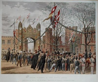 Eton School und der Bogen der Jungen. Besuch von H.R.H. Prinzessin Alexandra von Dänemark, 9. März 1863 (farbiger Stich) von English School