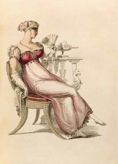 Abendkleid oder Ballkleid, Modeplatte aus Ackermanns Repository of Arts von English School