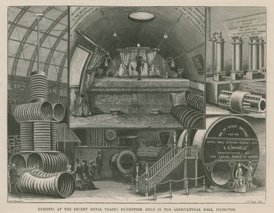 Exponate auf der jüngsten Metallhandwerksausstellung in der Agricultural Hall, Islington von English School