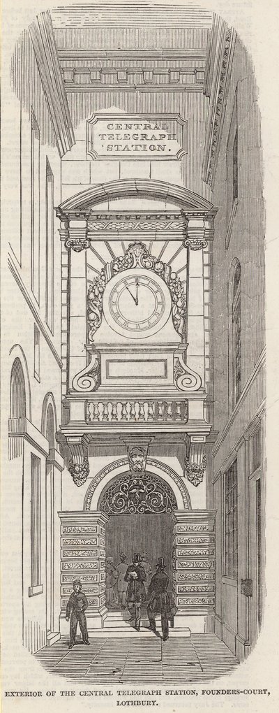Außenansicht der zentralen Telegraphenstation, Pounders Court, Lothbury von English School
