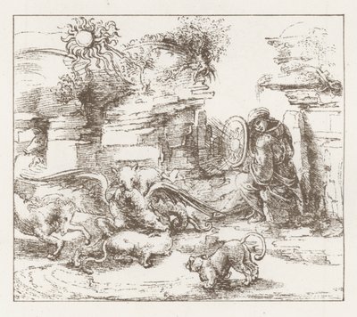 Faksimile einer Studie von Leonardo da Vinci (Gravur) von English School