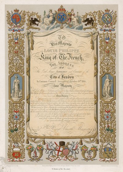 Faksimile der Ansprache des Lord Mayor an Louis Philippe, König von Frankreich, 10. Oktober 1844 von English School