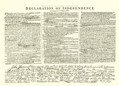 Faksimile des Originalentwurfs von Thomas Jefferson der Unabhängigkeitserklärung im Kongress am 4. Juli 1776 von English School