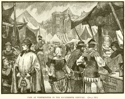 Jahrmarkt in Westminster im vierzehnten Jahrhundert von English School