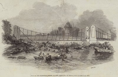 Einsturz der Hängebrücke in New Yarmouth am Freitag, 2. Mai (Gravur) von English School