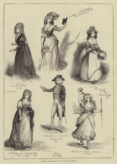 Berühmte Schauspielerinnen des letzten Jahrhunderts (Gravur) von English School