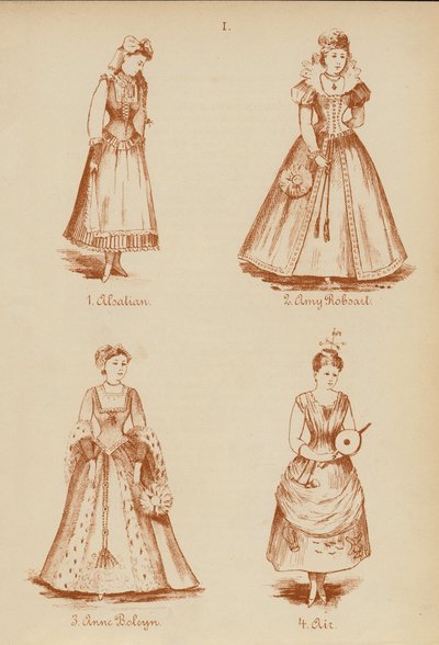 Kostüme: Elsässerin, Amy Robsart, Anne Boleyn, Luft von English School