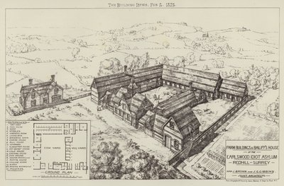 Bauerngebäude und Verwalterhaus im Earlswood Idiot Asylum, Redhill, Surrey von English School